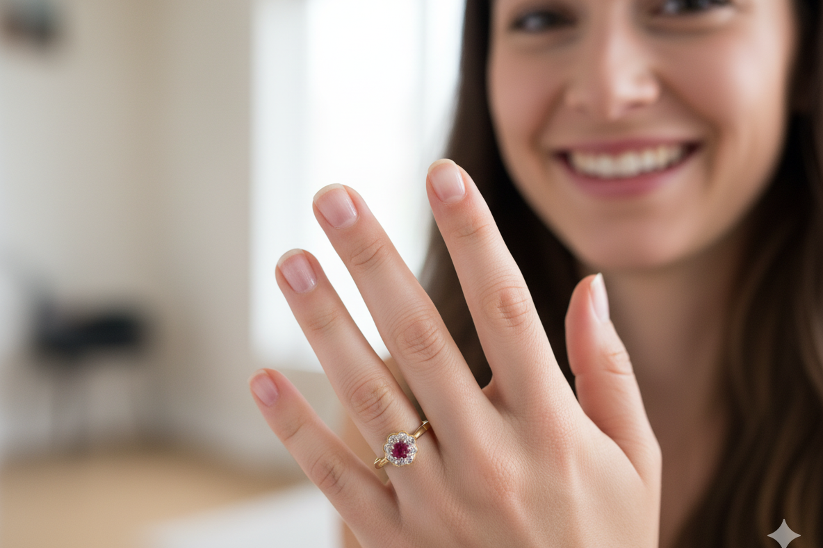 model An exquisite vintage cluster ring centred around a 5 mm ruby,( 0.50 carats)