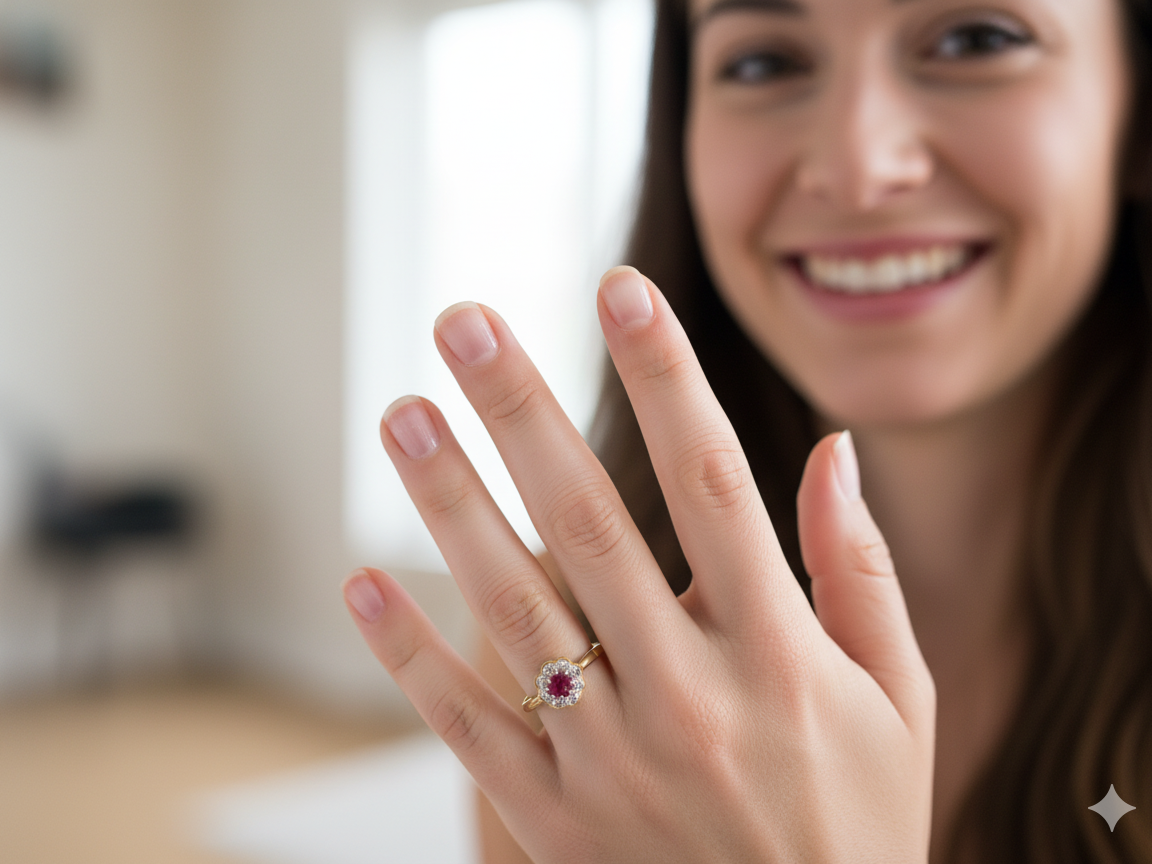 model An exquisite vintage cluster ring centred around a 5 mm ruby,( 0.50 carats)