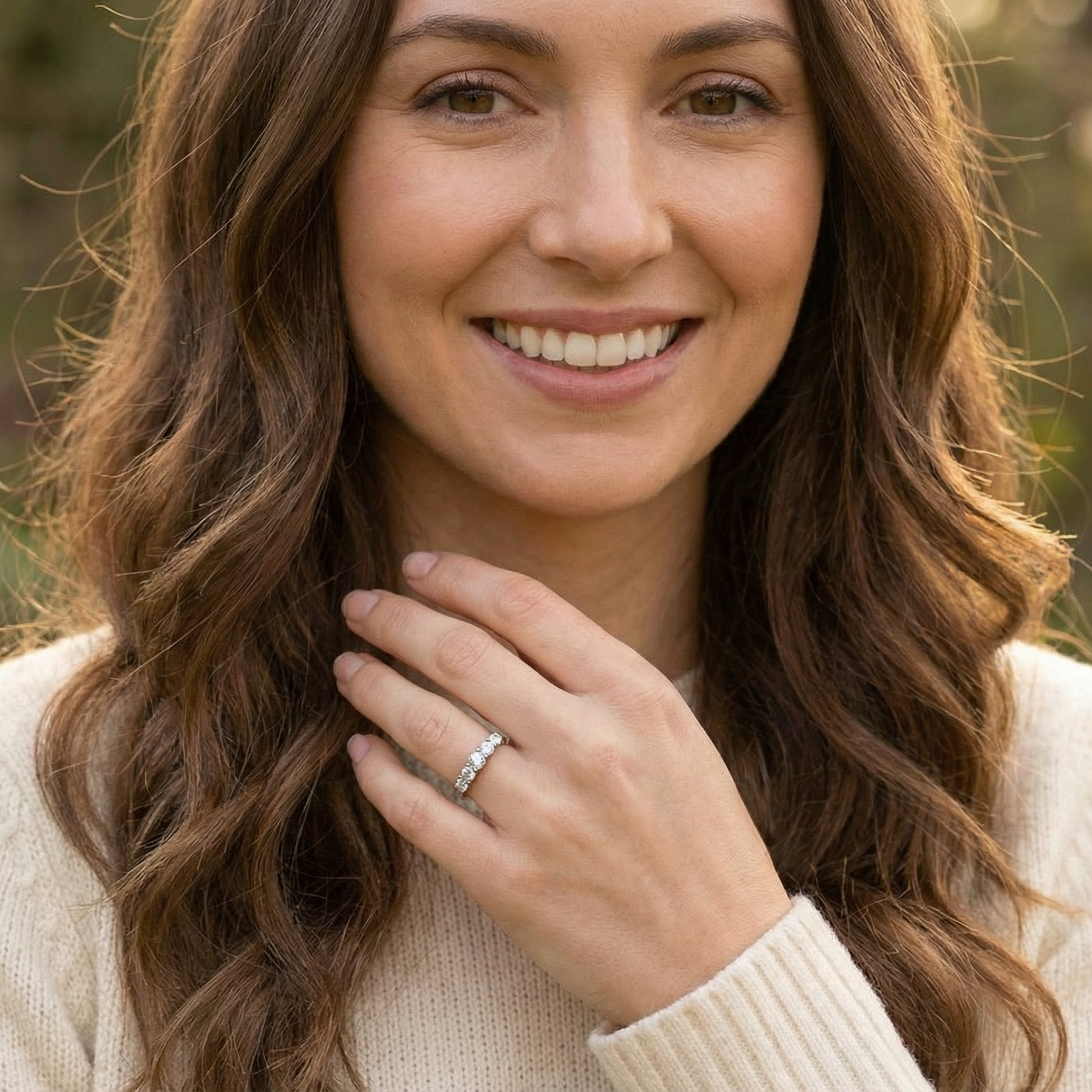 model An impressive early 20th-century ring set with five old brilliant-cut white diamonds.