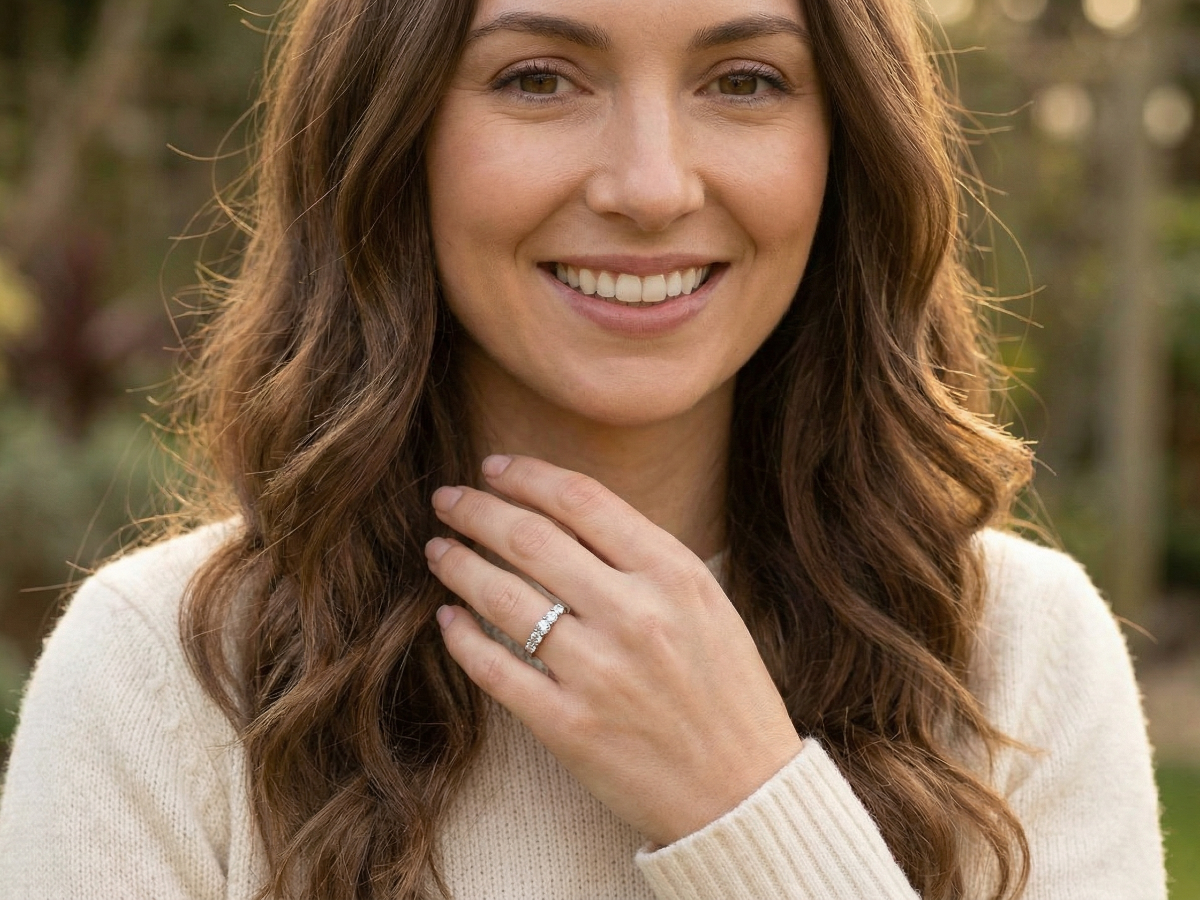 model An impressive early 20th-century ring set with five old brilliant-cut white diamonds.