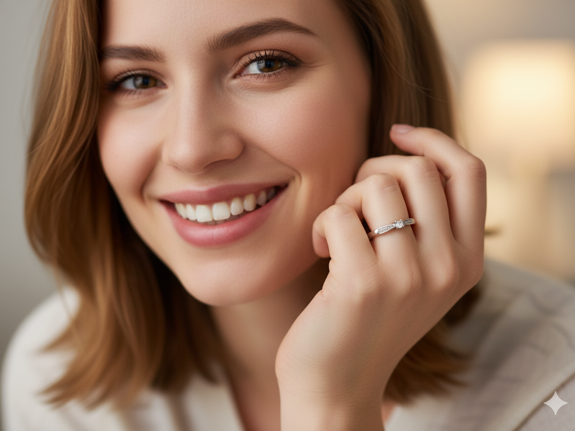 model An 18 carat white gold solitaire ring set with a central round brilliant-cut diamond measuring approximately 2.8mm (0.08 carats)