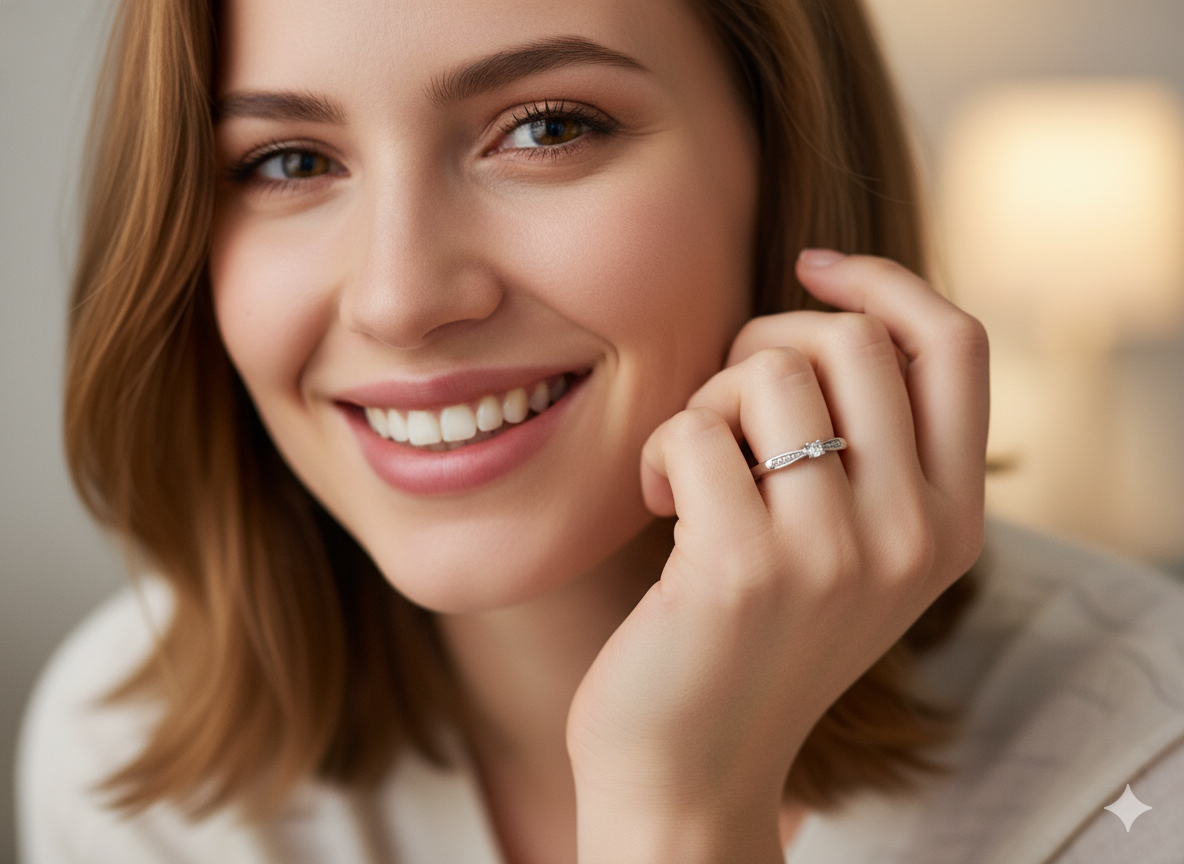 model An 18 carat white gold solitaire ring set with a central round brilliant-cut diamond measuring approximately 2.8mm (0.08 carats)