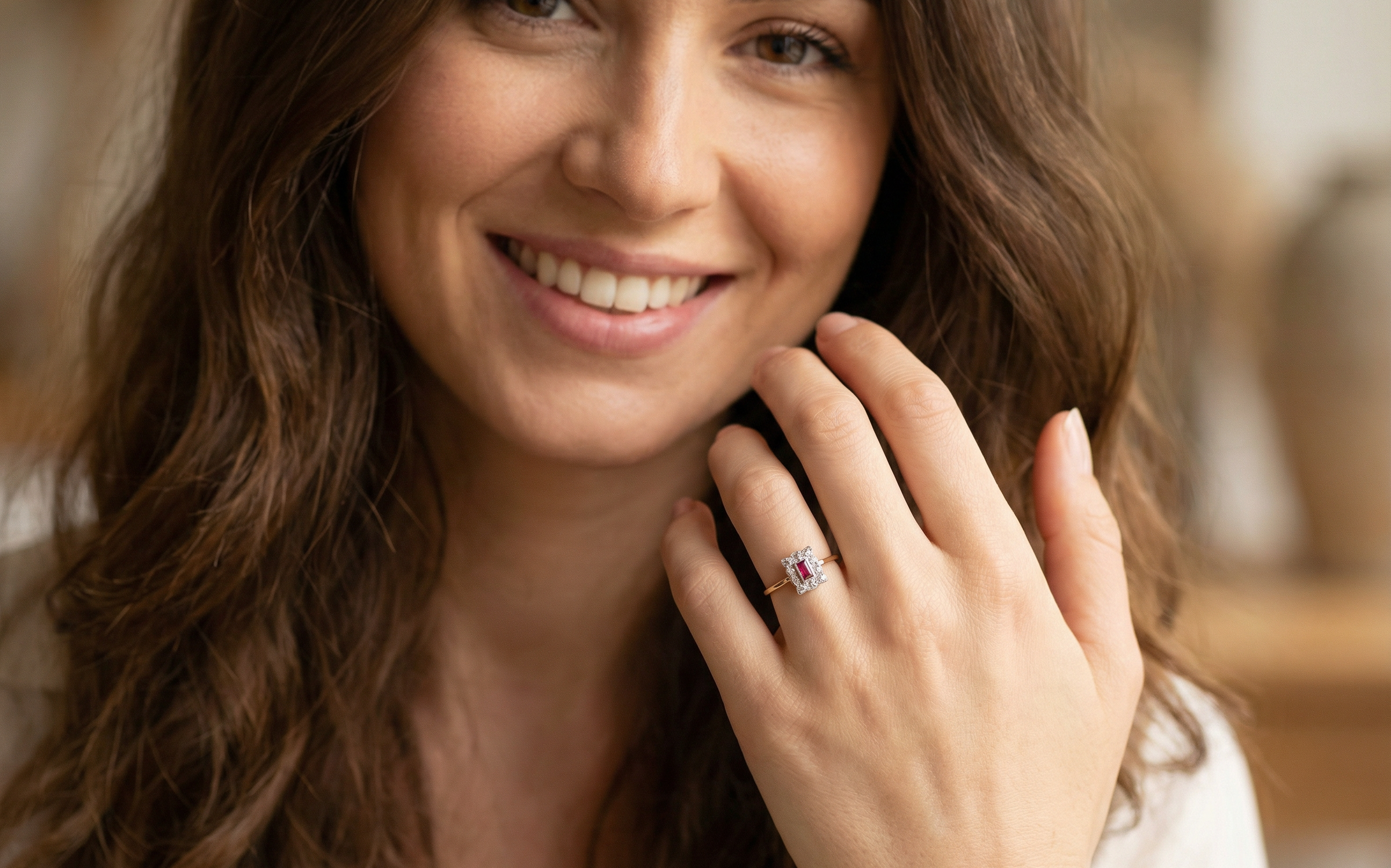 model Edwardian-era cluster ring ruby and diamond