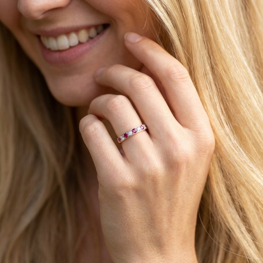 model beautifully crafted 18 carat gold half-hoop eternity ring,