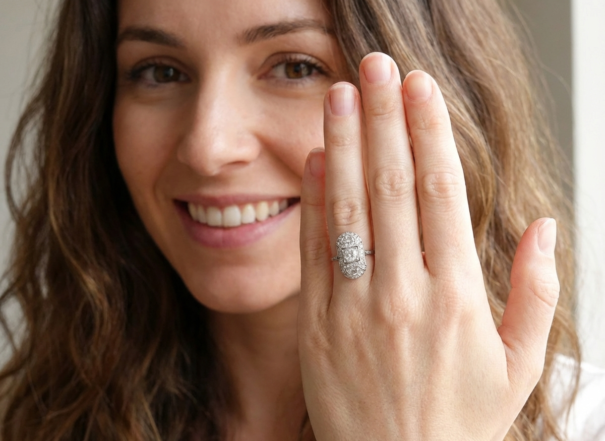 model beautifully crafted Art Deco plaque-style diamond ring, s