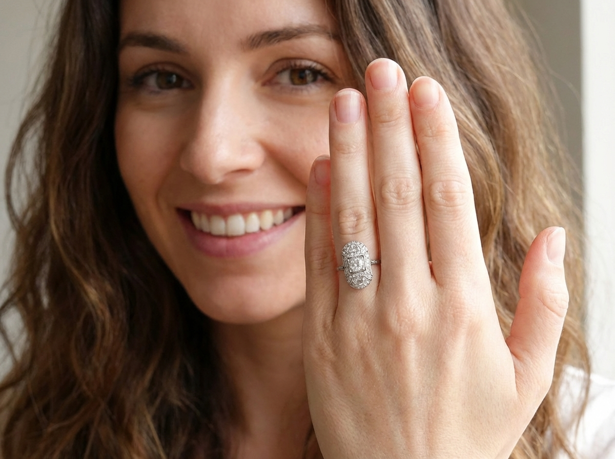 model beautifully crafted Art Deco plaque-style diamond ring, s