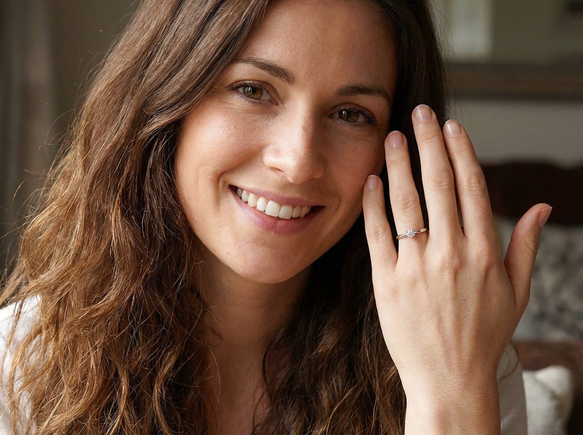 model beautifully crafted solitaire ring featuring a brilliant-cut white diamond