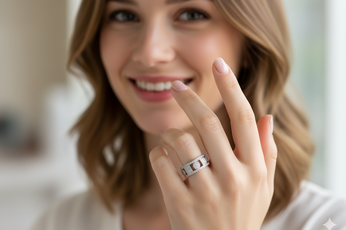 model captivating design, this 18-carat white gold band