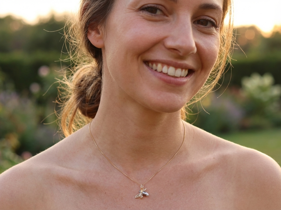 model double winged dragonfly. The body is a baroque shaped pearl, shades of grey, brown to black