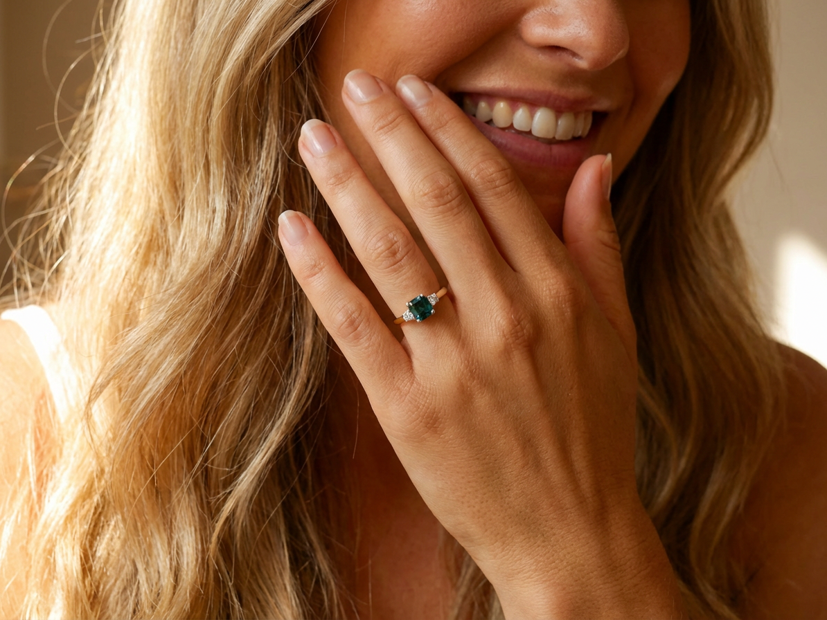 model elegant 18 carat yellow gold trilogy ring featuring a striking natural sapphire at its centre