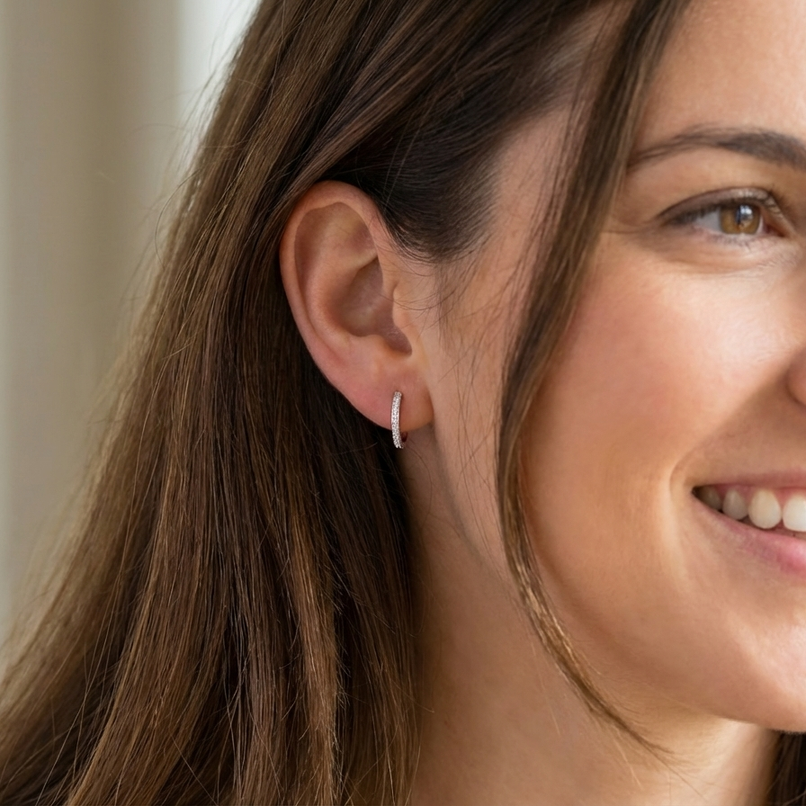 model hoop earrings by Mappin & Webb,