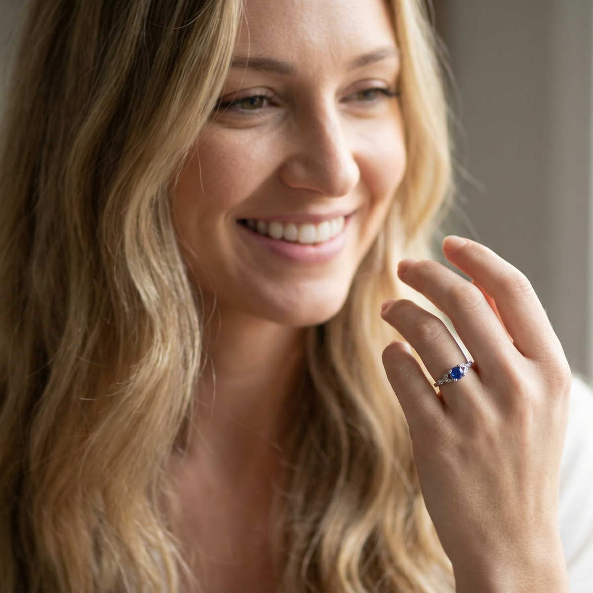 model vintage style ring that features a round sapphire,