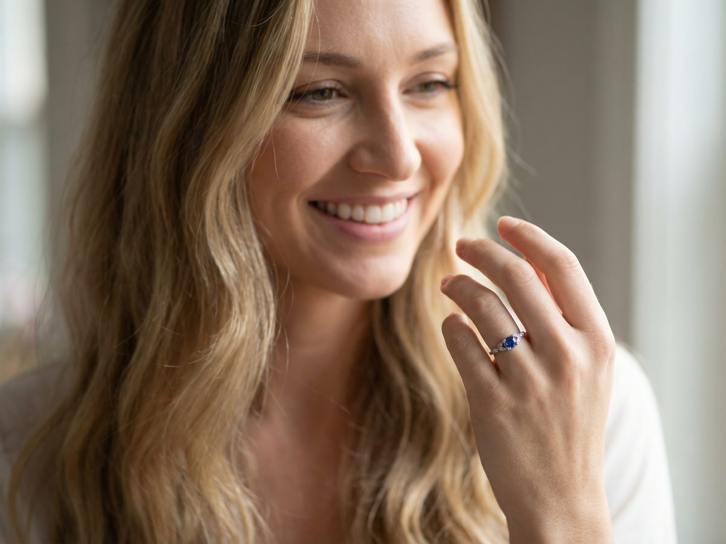 model vintage style ring that features a round sapphire,