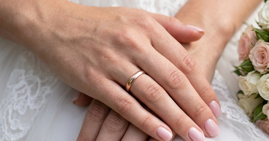 model wedding ring is 22 carat gold, just 2 points off pure.
3.6mm width, 1.9mm depth, weight 5.2grams. A lovely deep gold colour and patina.