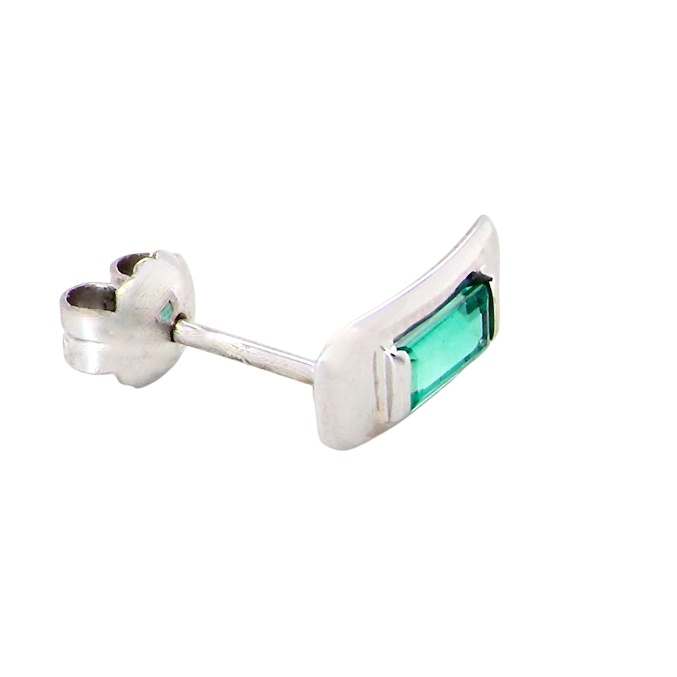 modern pair of earring. emerald is rectangular, step cut,