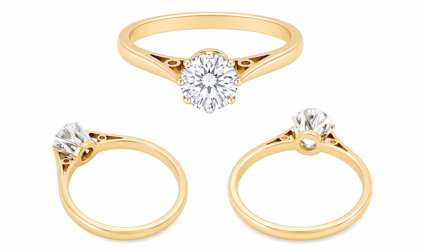 multi A fine solitaire ring set with a brilliant cut white diamond.
Certificated and therefore the description is confirmed. Size 5.5x5.2mm, 0.70 carats. Colour G, clarity Si1.