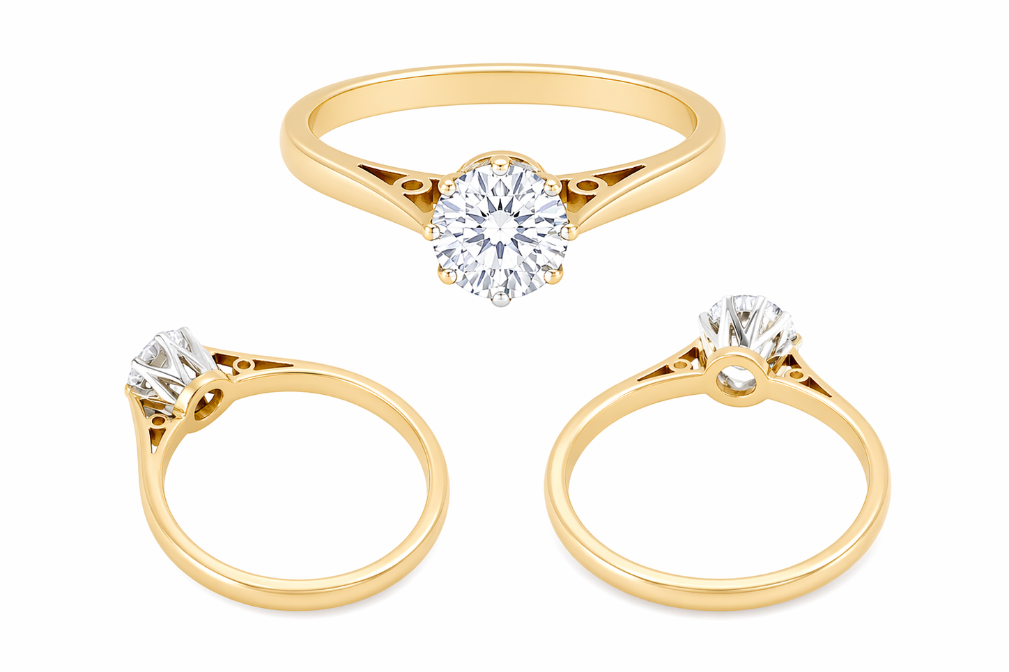 multi A fine solitaire ring set with a brilliant cut white diamond.
Certificated and therefore the description is confirmed. Size 5.5x5.2mm, 0.70 carats. Colour G, clarity Si1.