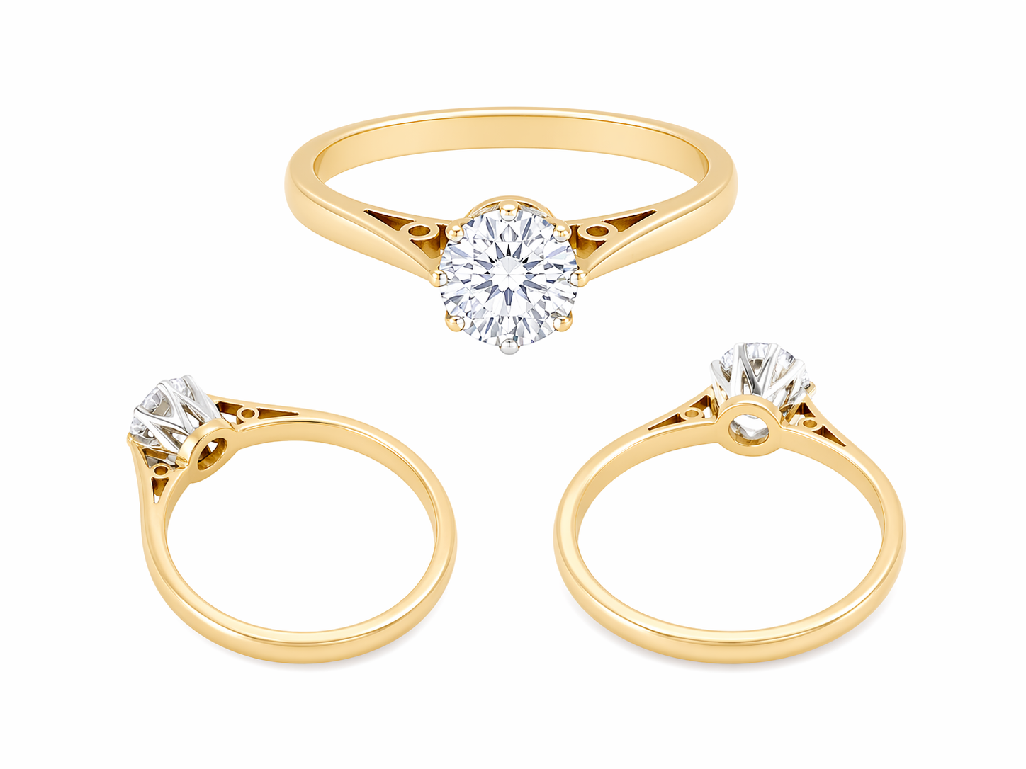 multi A fine solitaire ring set with a brilliant cut white diamond.
Certificated and therefore the description is confirmed. Size 5.5x5.2mm, 0.70 carats. Colour G, clarity Si1.