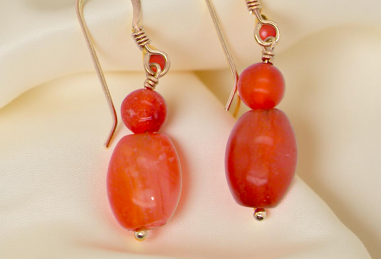 A pair of cornelian drop earrings