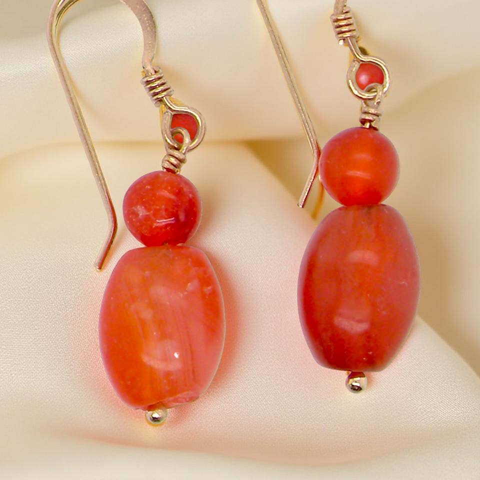 A pair of cornelian drop earrings
