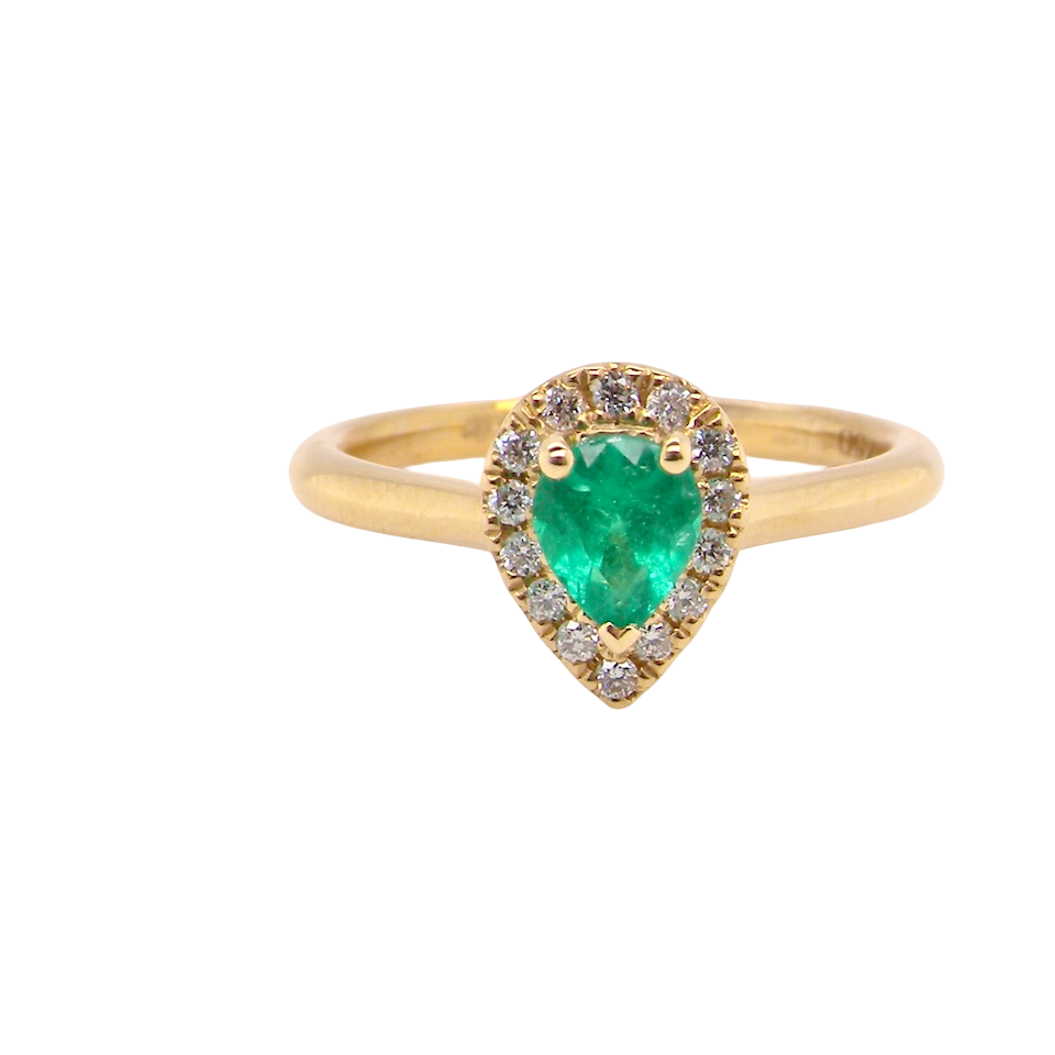 A new pear shaped Emerald and Diamond ring