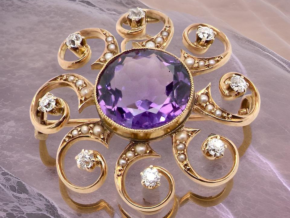 Antique Amethyst and Diamond Brooch