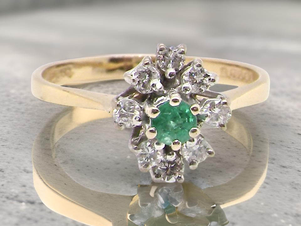 Emerald and Diamond Cluster Ring