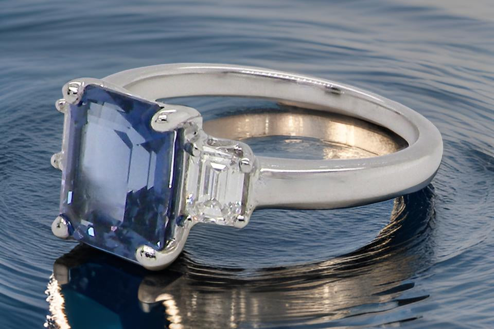 three stone Sapphire and Diamond Ring