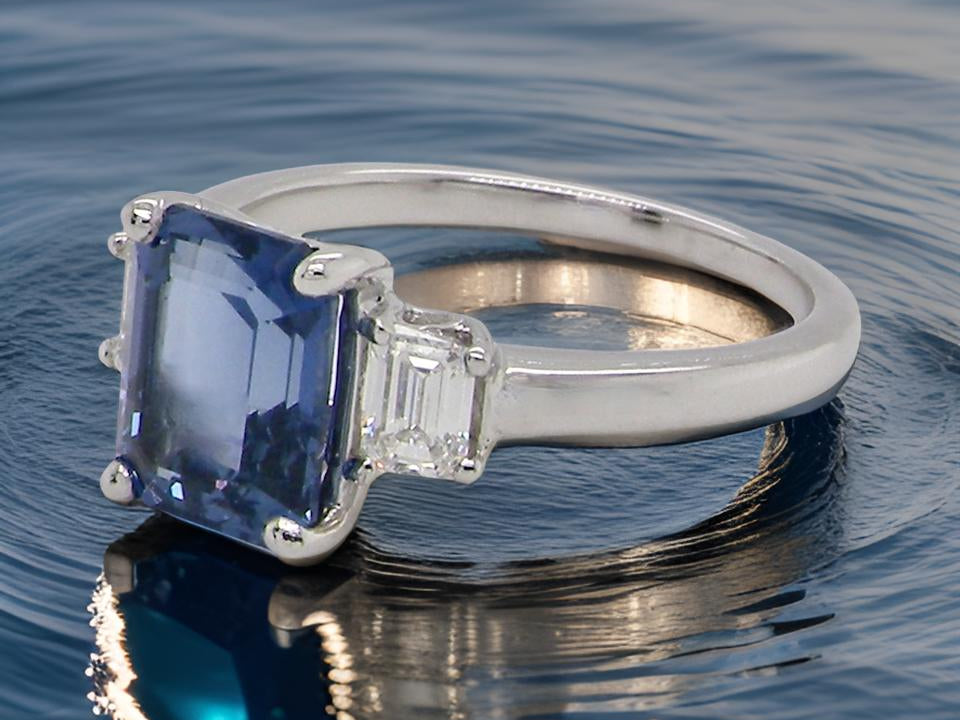 three stone Sapphire and Diamond Ring