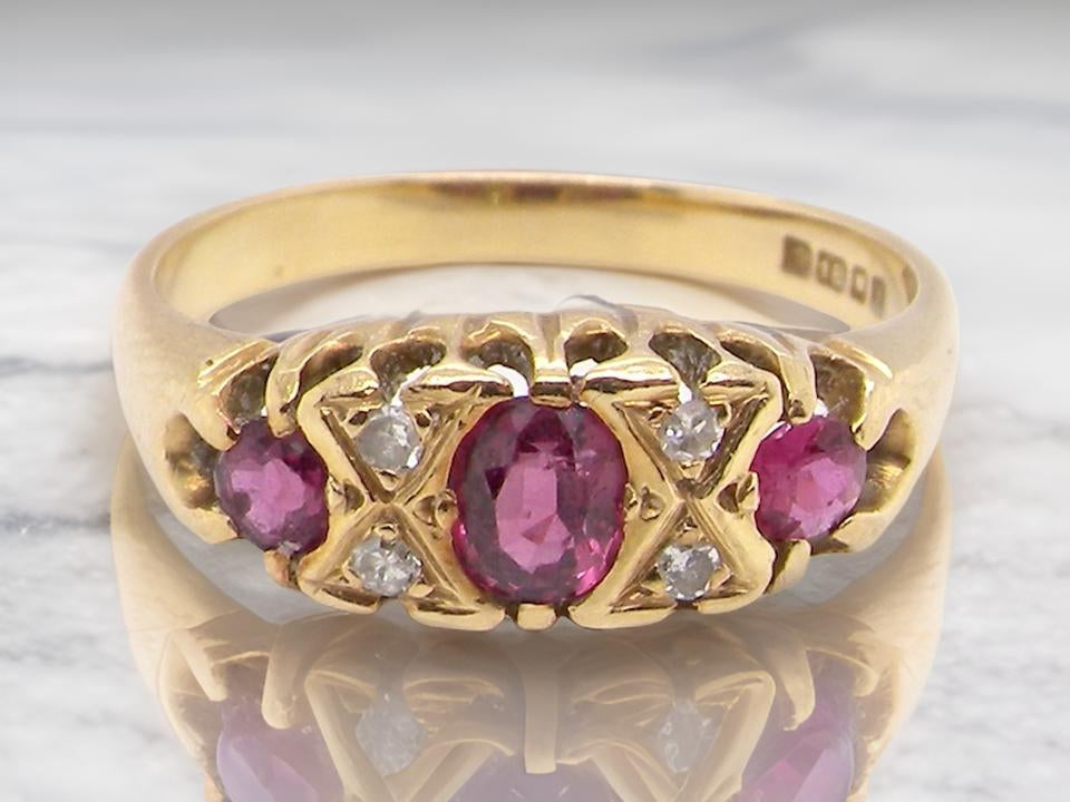 vintage style ruby and diamond ring