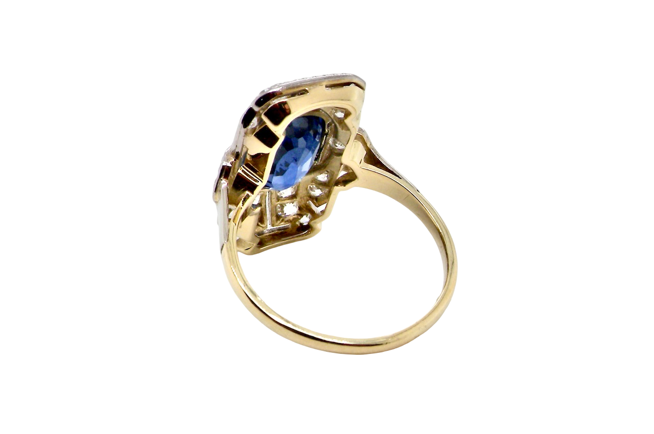 An Art Deco Sapphire and Diamond Plaque Ring