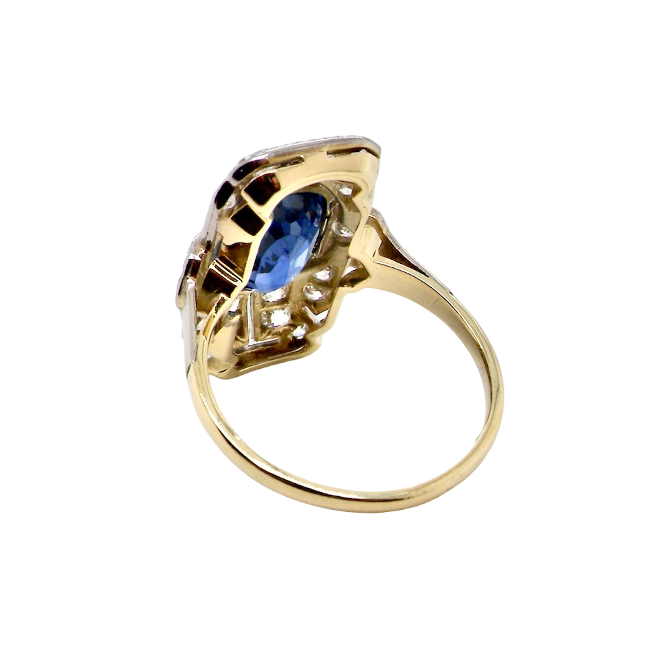 An Art Deco Sapphire and Diamond Plaque Ring