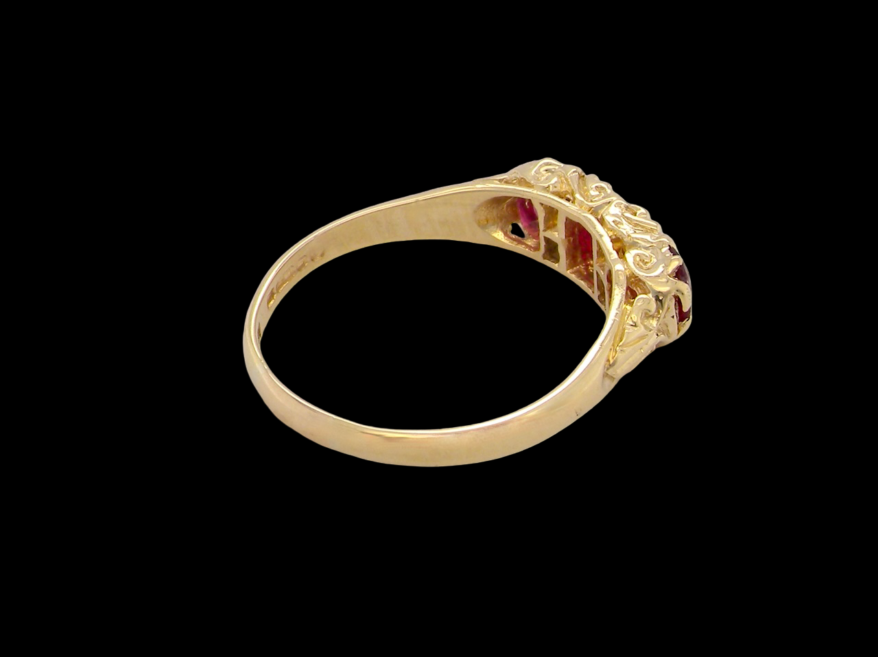 A Victorian Style 18 carat Gold Ruby & Diamond Boat Ring (London 1978)