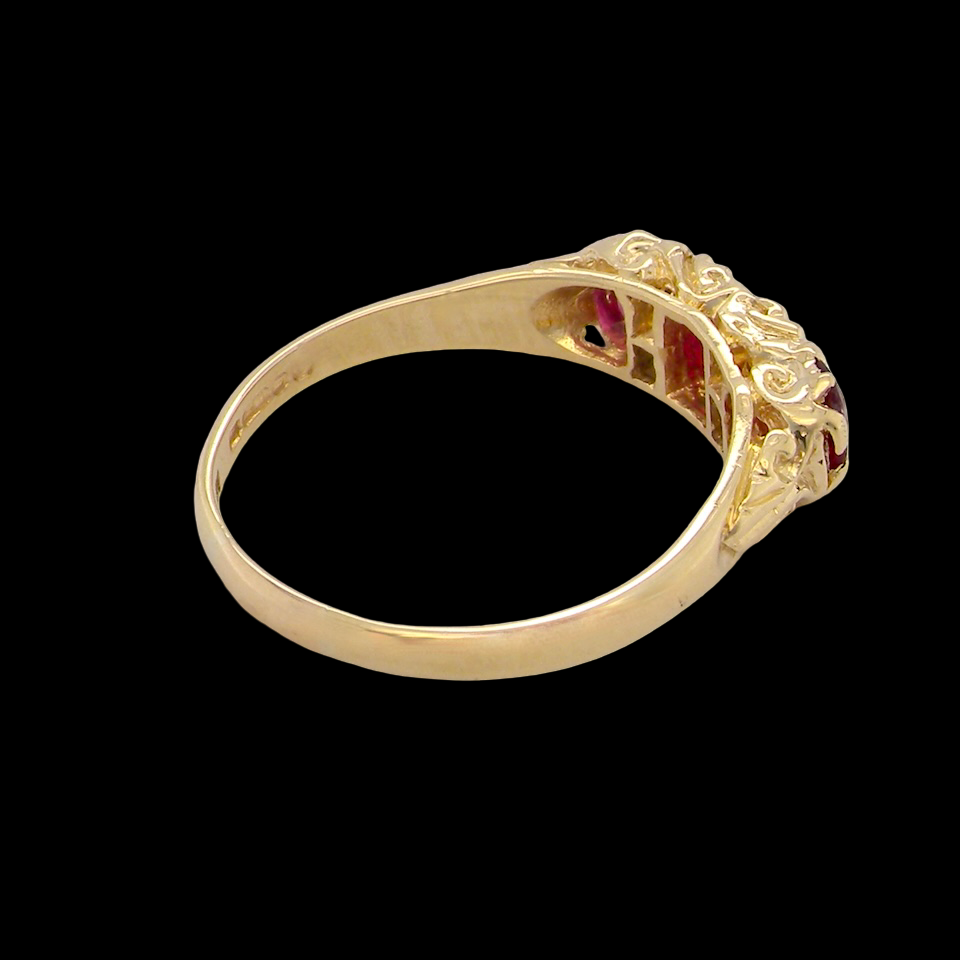 A Victorian Style 18 carat Gold Ruby & Diamond Boat Ring (London 1978)