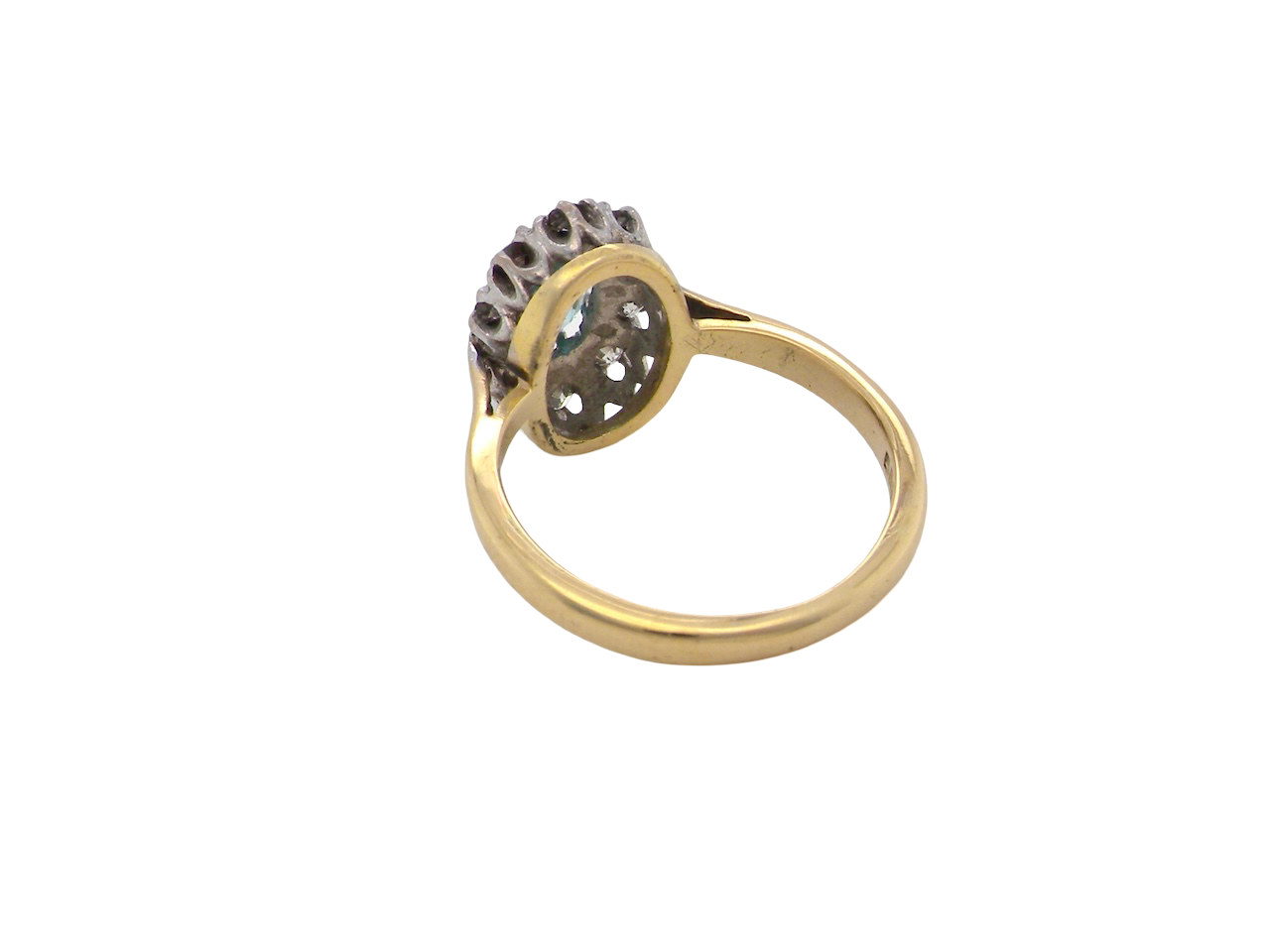 rear A cluster ring set with a natural blue zircon centre stone, 7.5x5mm, vibrant aquamarine colour. 