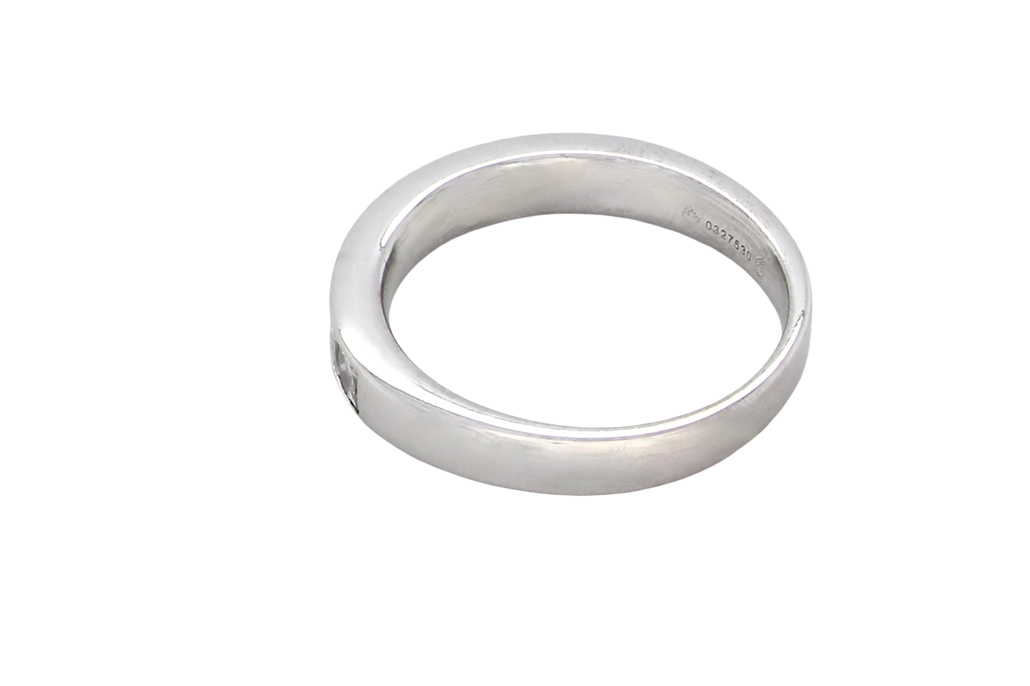 rear A fine 18 carat white gold half hoop eternity ring. Set with ten princess cut white diamonds.
Close set, each 2.5x2.5mm, total one carat