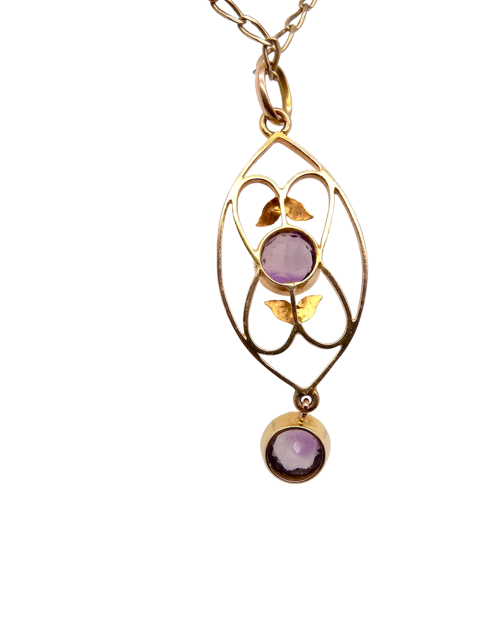 rear An Edwardian pendant set with two amethyst gemstones