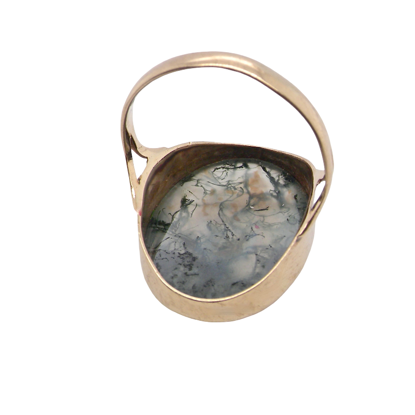 rear An impressive dress ring set with a large moss agate semi precious gem stone.