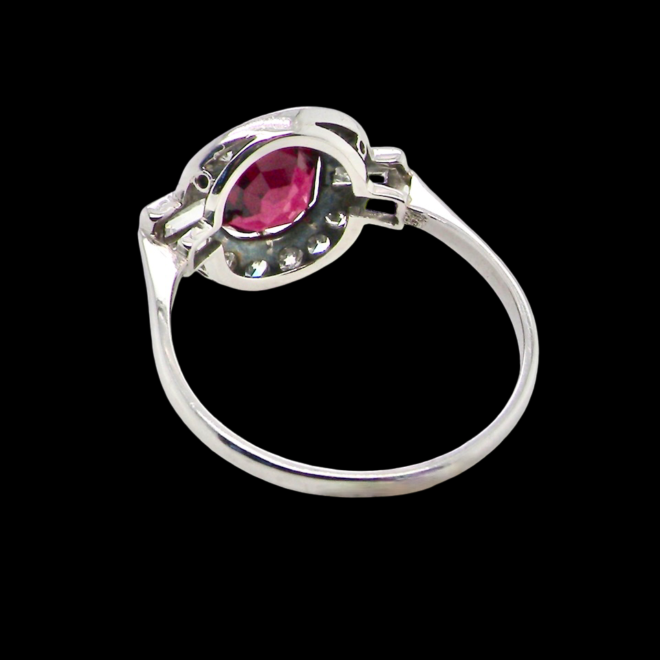 rear fine Art Deco style cluster ring featuring an untreated natural ruby