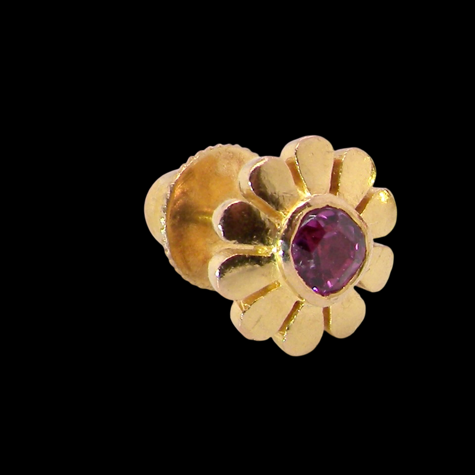 ruby earring.Each earring is centred with a cushion-shaped ruby measuring approximately 3.6–3.8mm,