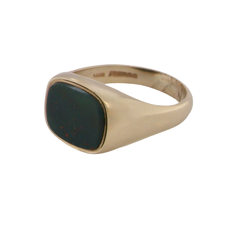 side A 9 carat gold gentleman's signet ring. TV shaped bloodstone,