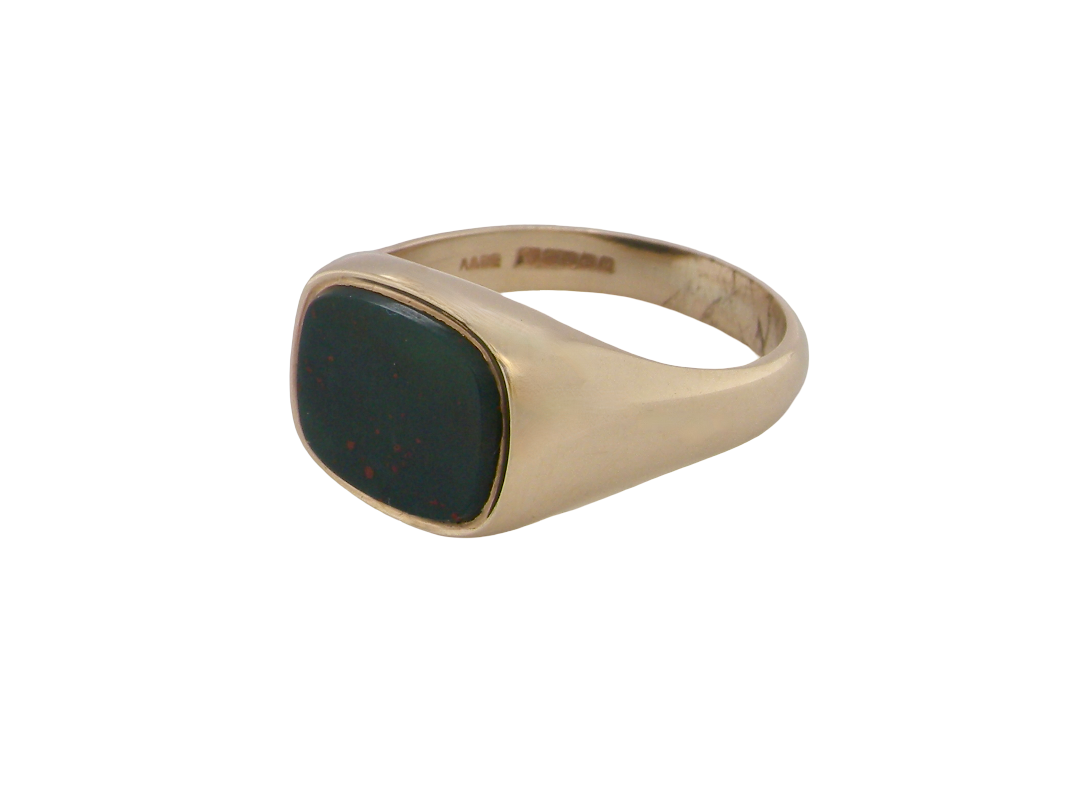side A 9 carat gold gentleman's signet ring. TV shaped bloodstone,