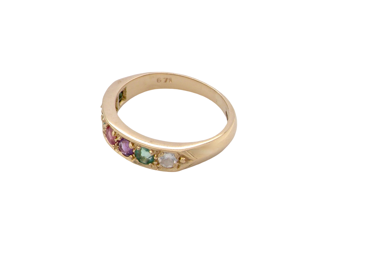 side A 9 carat gold acrostic dress ring, set with various gemstones the initials of each spelling the word DEAREST.
