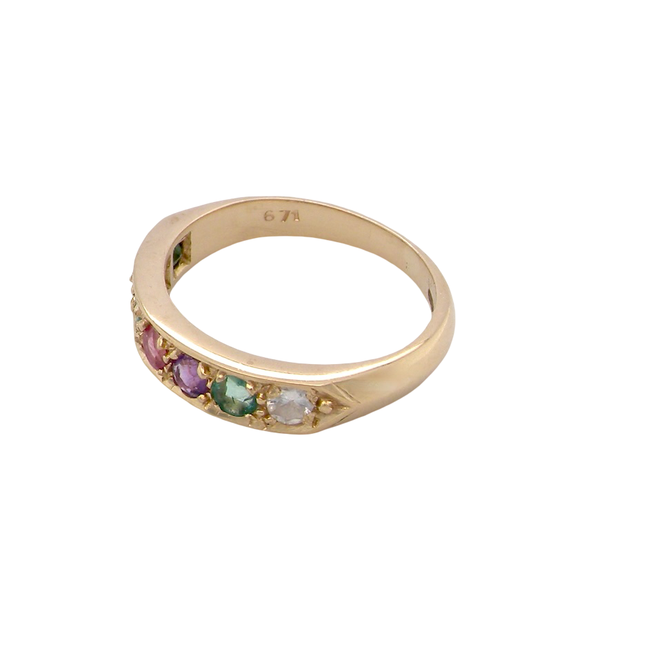 side A 9 carat gold acrostic dress ring, set with various gemstones the initials of each spelling the word DEAREST.
