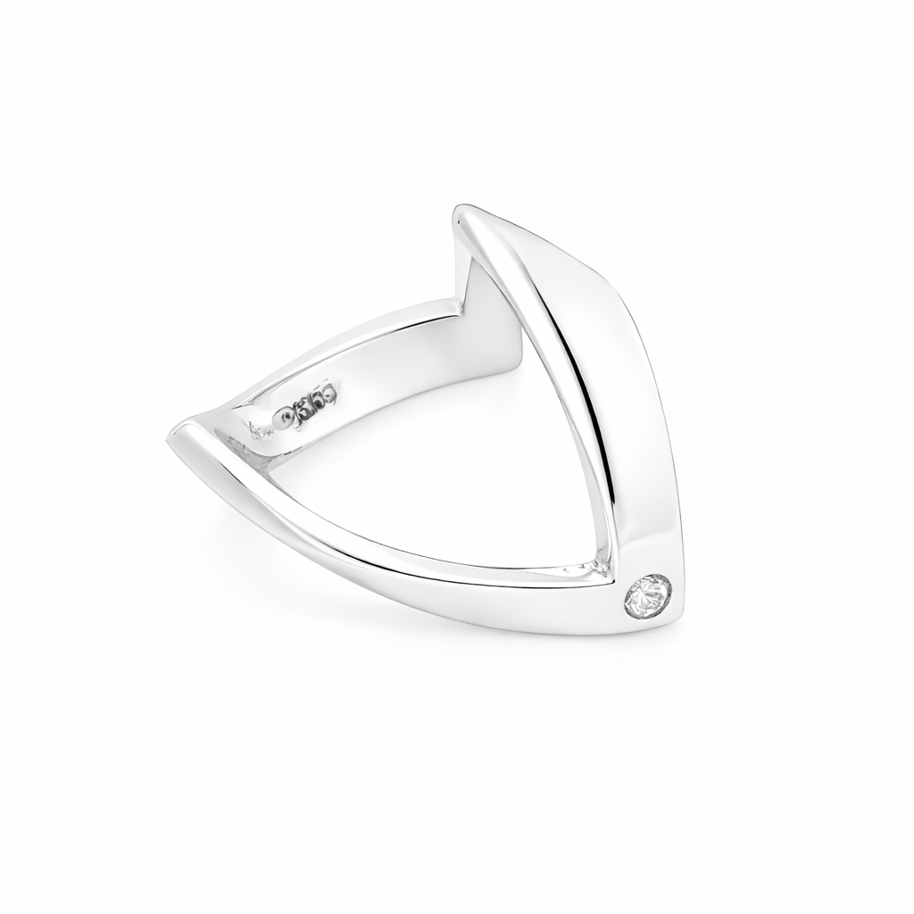side A 9 carat white gold double wishbone ring. with a diamond