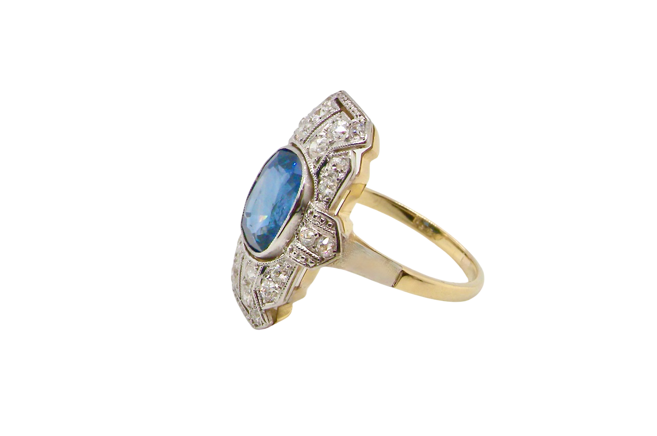 A Side View of a Fabulous Art Deco Sapphire and Diamond Plaque Ring