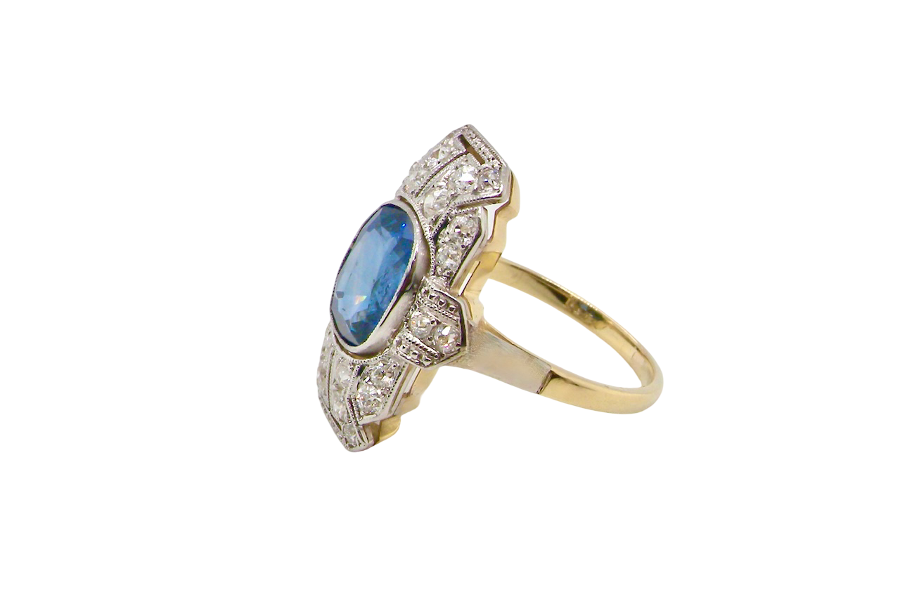 A Side View of a Fabulous Art Deco Sapphire and Diamond Plaque Ring