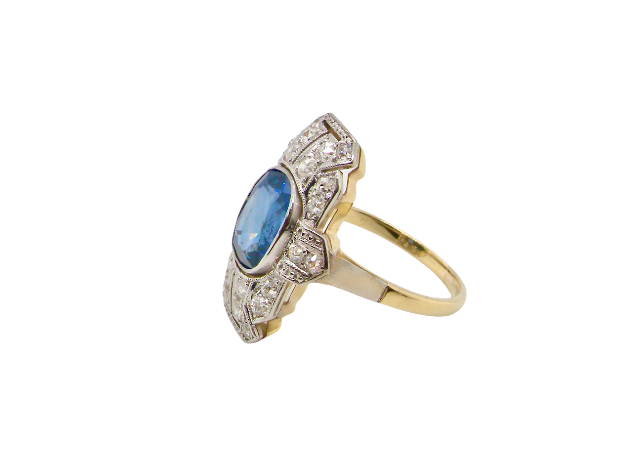 A Side View of a Fabulous Art Deco Sapphire and Diamond Plaque Ring