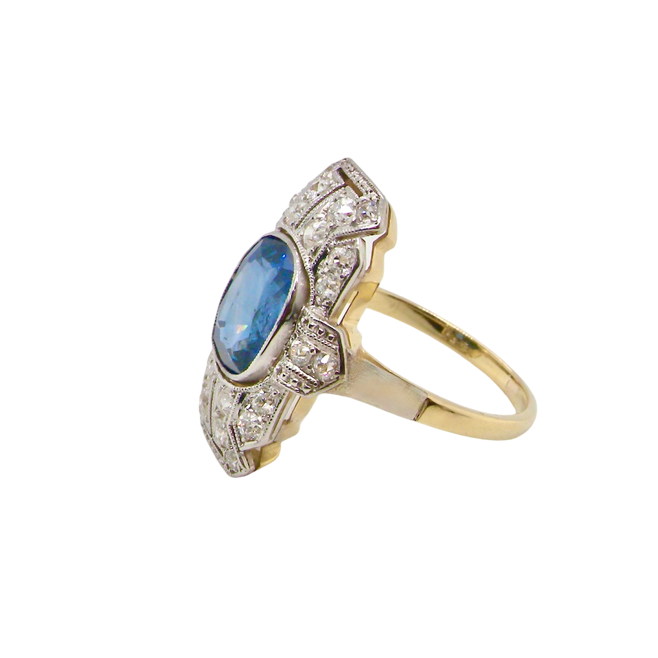 A Side View of a Fabulous Art Deco Sapphire and Diamond Plaque Ring