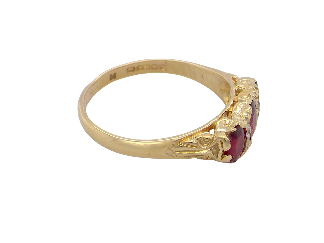A Victorian Style 18 carat Gold Ruby & Diamond Boat Ring (London 1978)